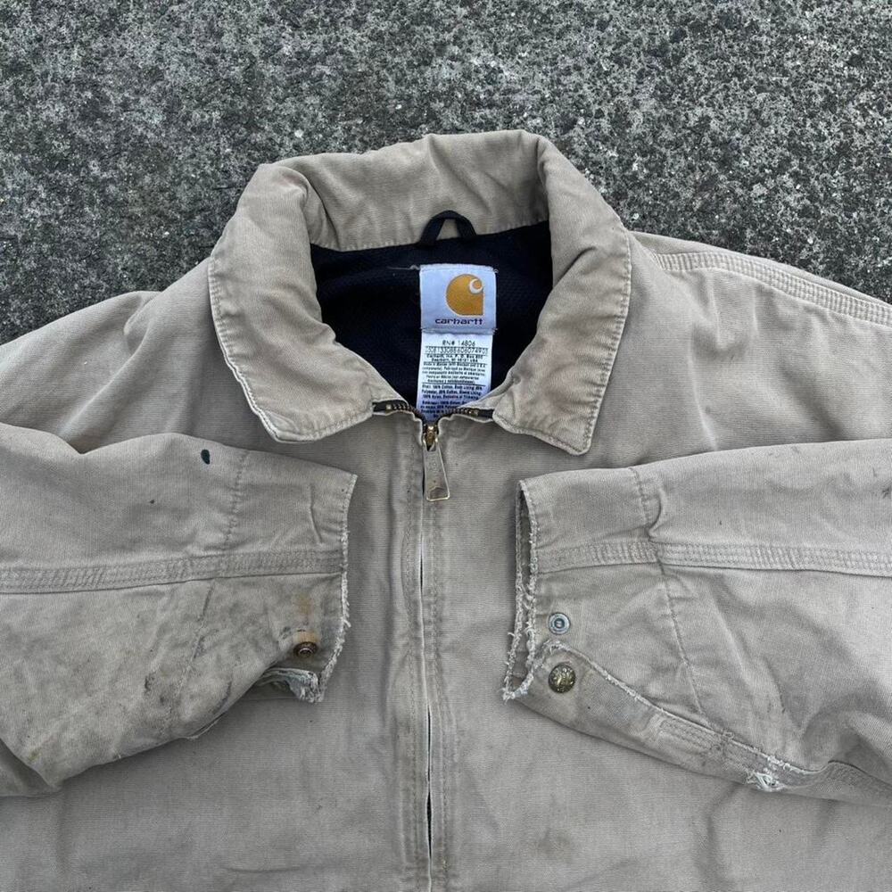 Carhartt Jacket Detroit Cropped Tan US XL Duck Canvas Thermal Zip Up Beige Work - Picture 7 of 8